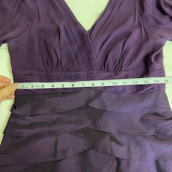 Adrianna Papell Tiered Ruffle‎ Metallic Iridescent Silk Purple Dress Women's 8 - Picture 12 of 16